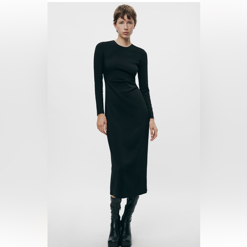 ZARA SIDE RUCHED DRESS ZW COLLECTION SIZE M BLACK NWT